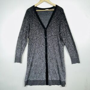 Soma Cardigan Sweater Womens Large Black Grey Ombre Duster Chic Knit Metallic